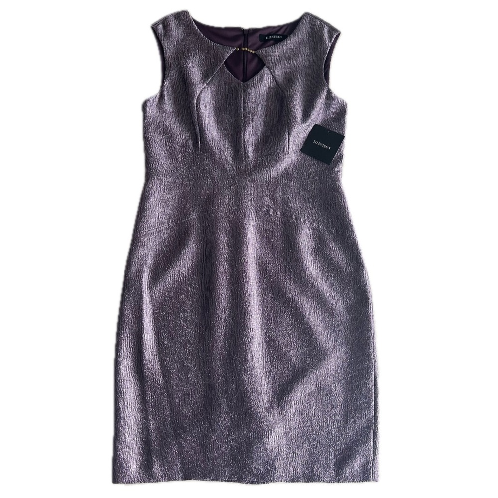 Ellen Tracy NWT Elegant WINTER LILAC Keyhole Metallic Sheath Dress